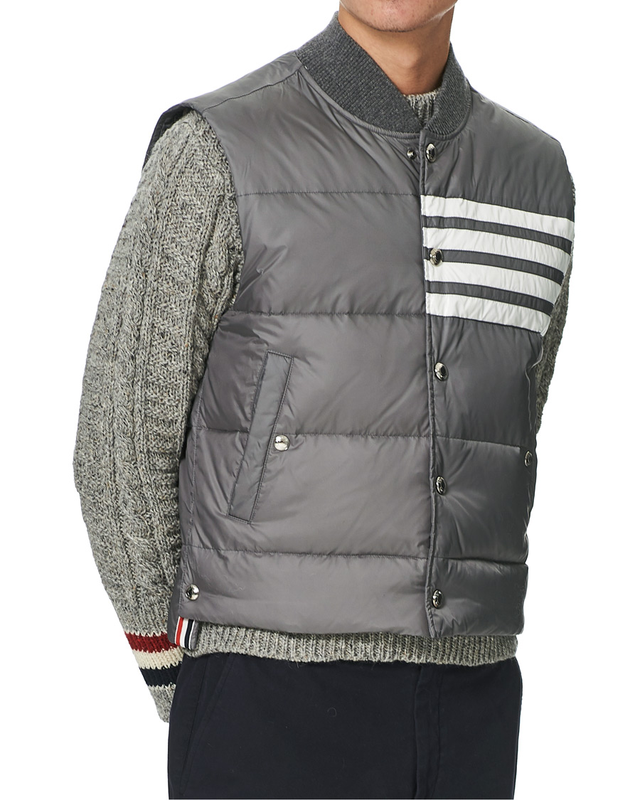 Men | Coats & Jackets | Thom Browne | 4 Bar Snap Front Down Vest Light Grey