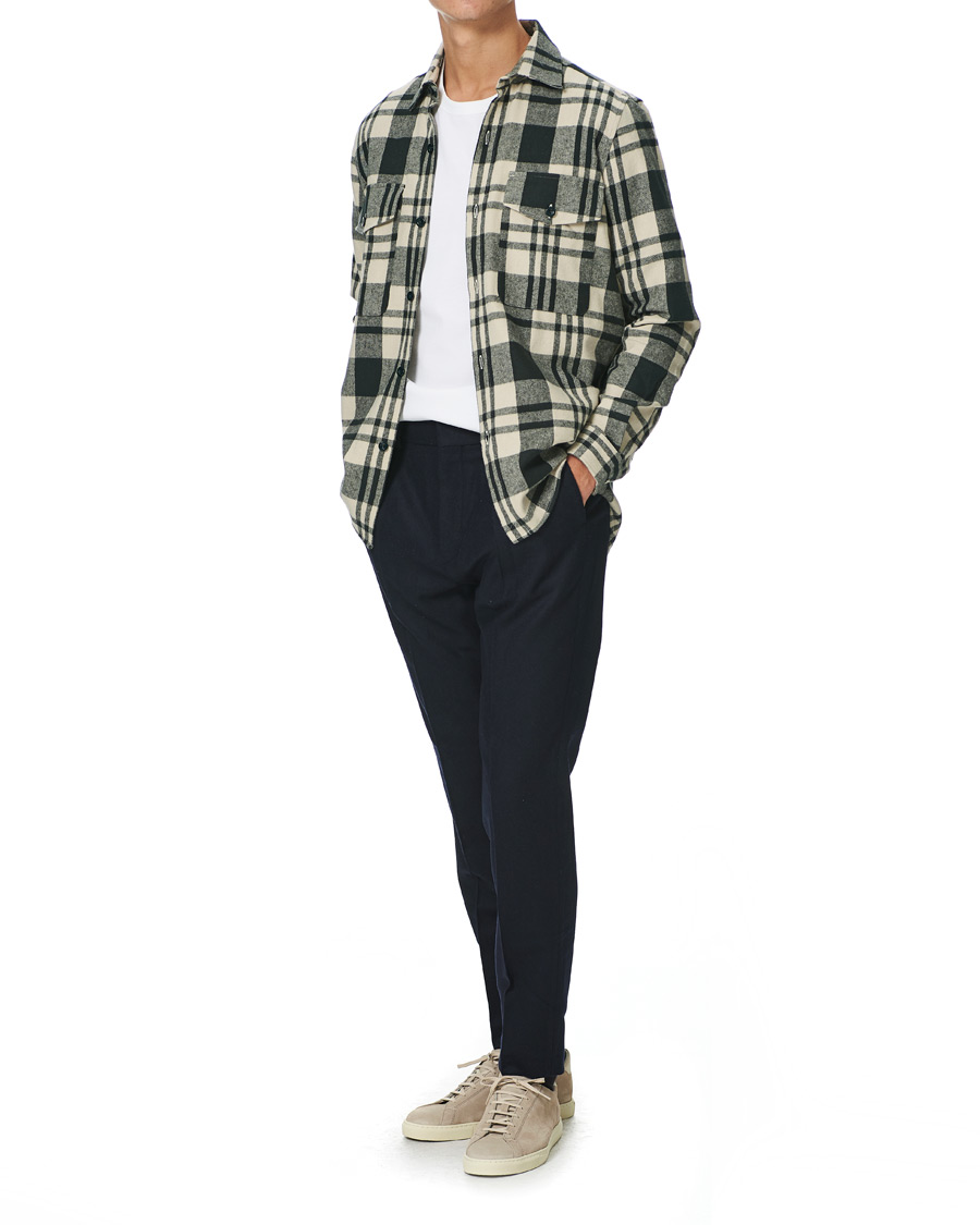 Men | Shirts | A Day's March | Cardiff Checked Flannel Shirt Off White/Seaweed