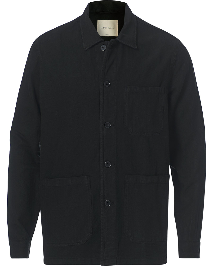 Men | Shirts | A Day's March | Original Herringbone Overshirt Black