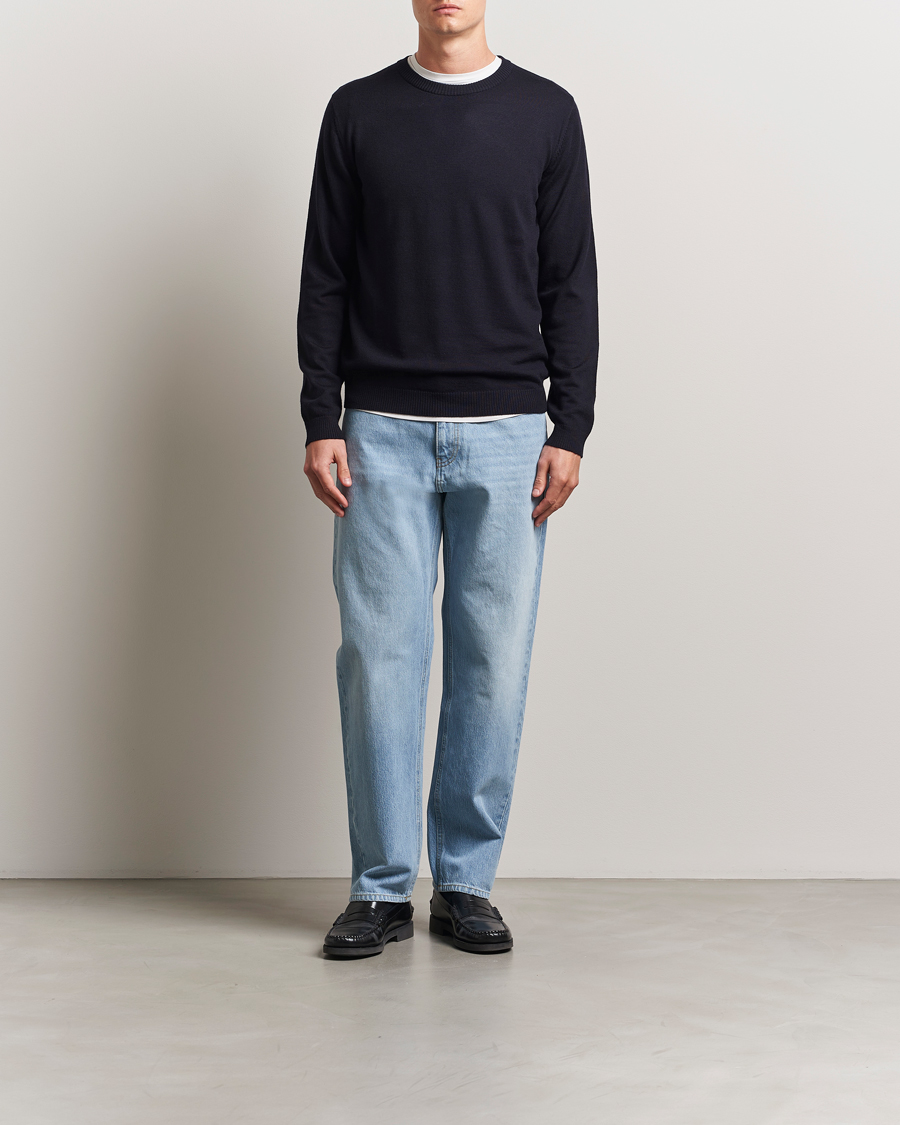 Men | Sweaters & Knitwear | A Day's March | Álagon Merino Crew Navy