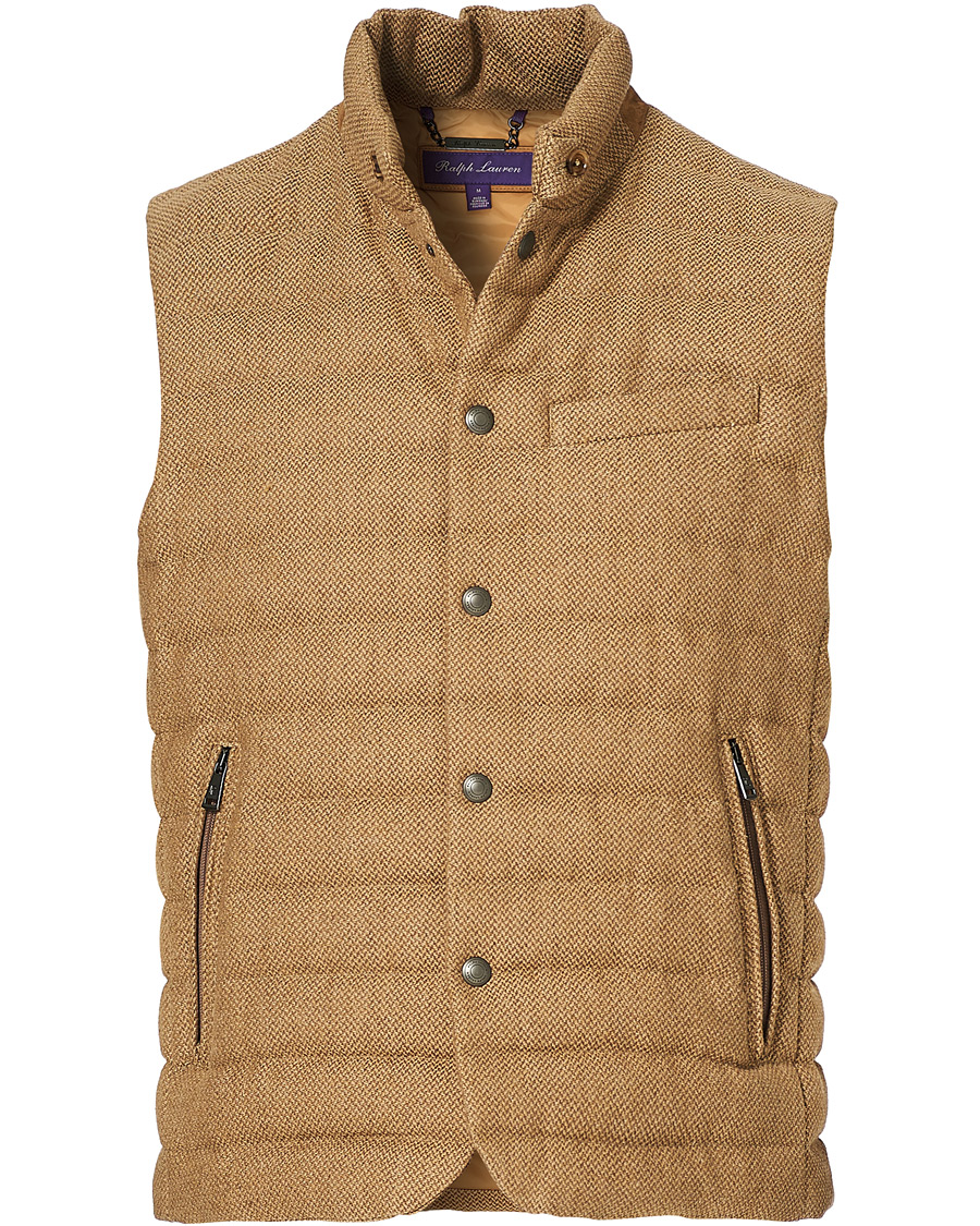 Men | Coats & Jackets | Ralph Lauren Purple Label | Whitwell Wool Tweed Down Vest Classic Camel