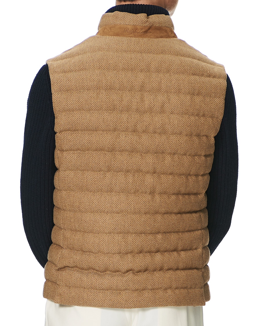 Men | Coats & Jackets | Ralph Lauren Purple Label | Whitwell Wool Tweed Down Vest Classic Camel