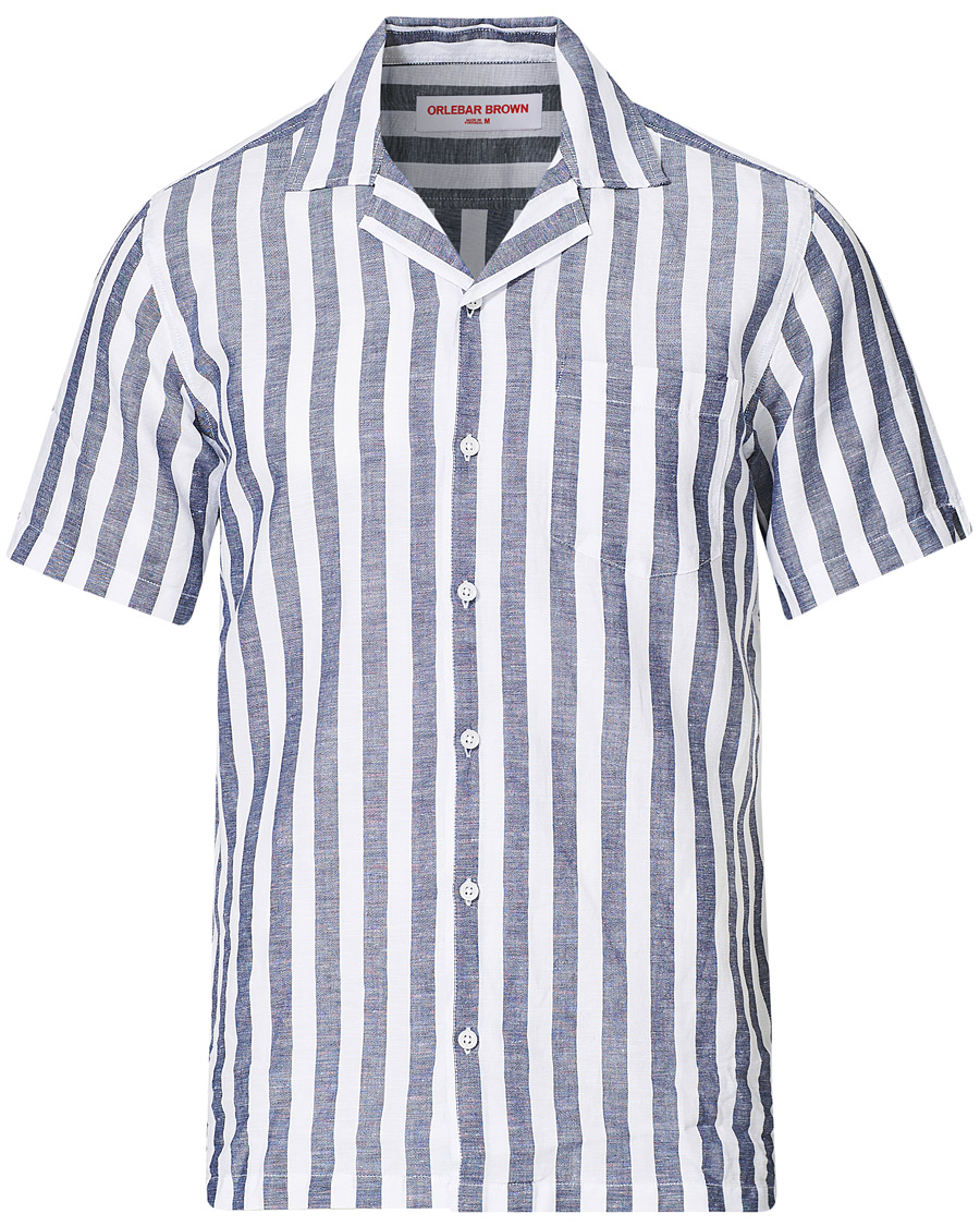 Men | Shirts | Orlebar Brown | Hibbert Linen/Cotton Short Sleeve Shirt Ink/Cloud