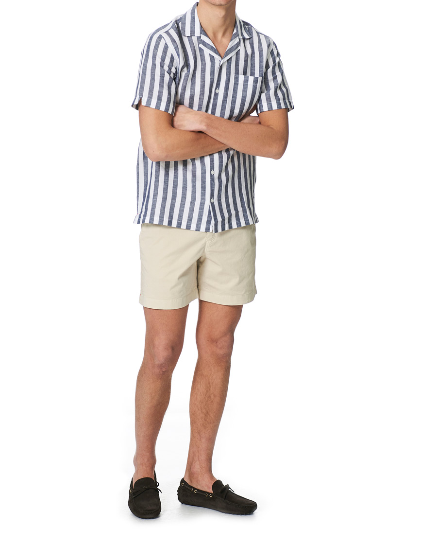 Men | Shirts | Orlebar Brown | Hibbert Linen/Cotton Short Sleeve Shirt Ink/Cloud