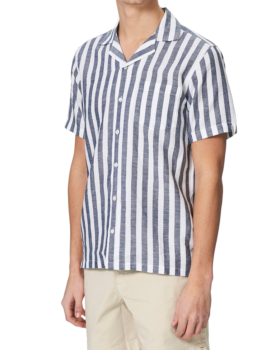 Men | Shirts | Orlebar Brown | Hibbert Linen/Cotton Short Sleeve Shirt Ink/Cloud