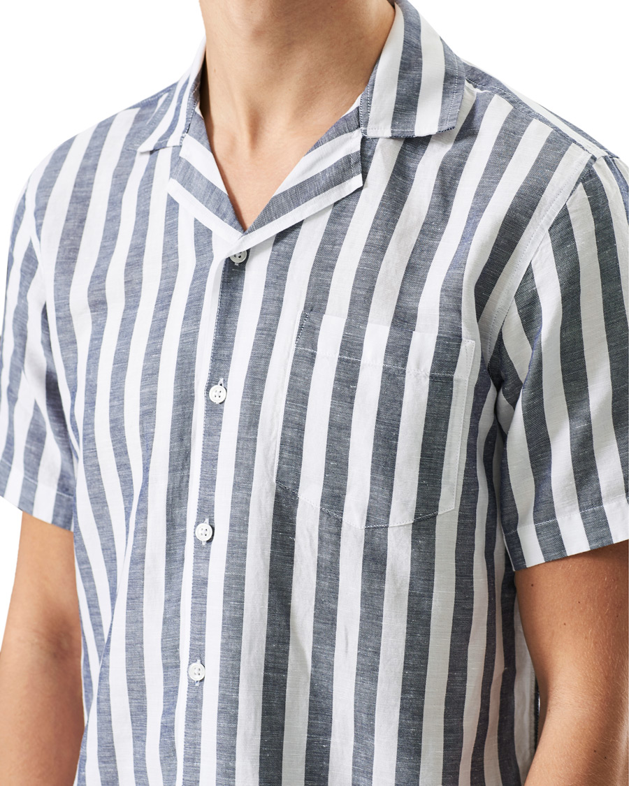 Men | Shirts | Orlebar Brown | Hibbert Linen/Cotton Short Sleeve Shirt Ink/Cloud