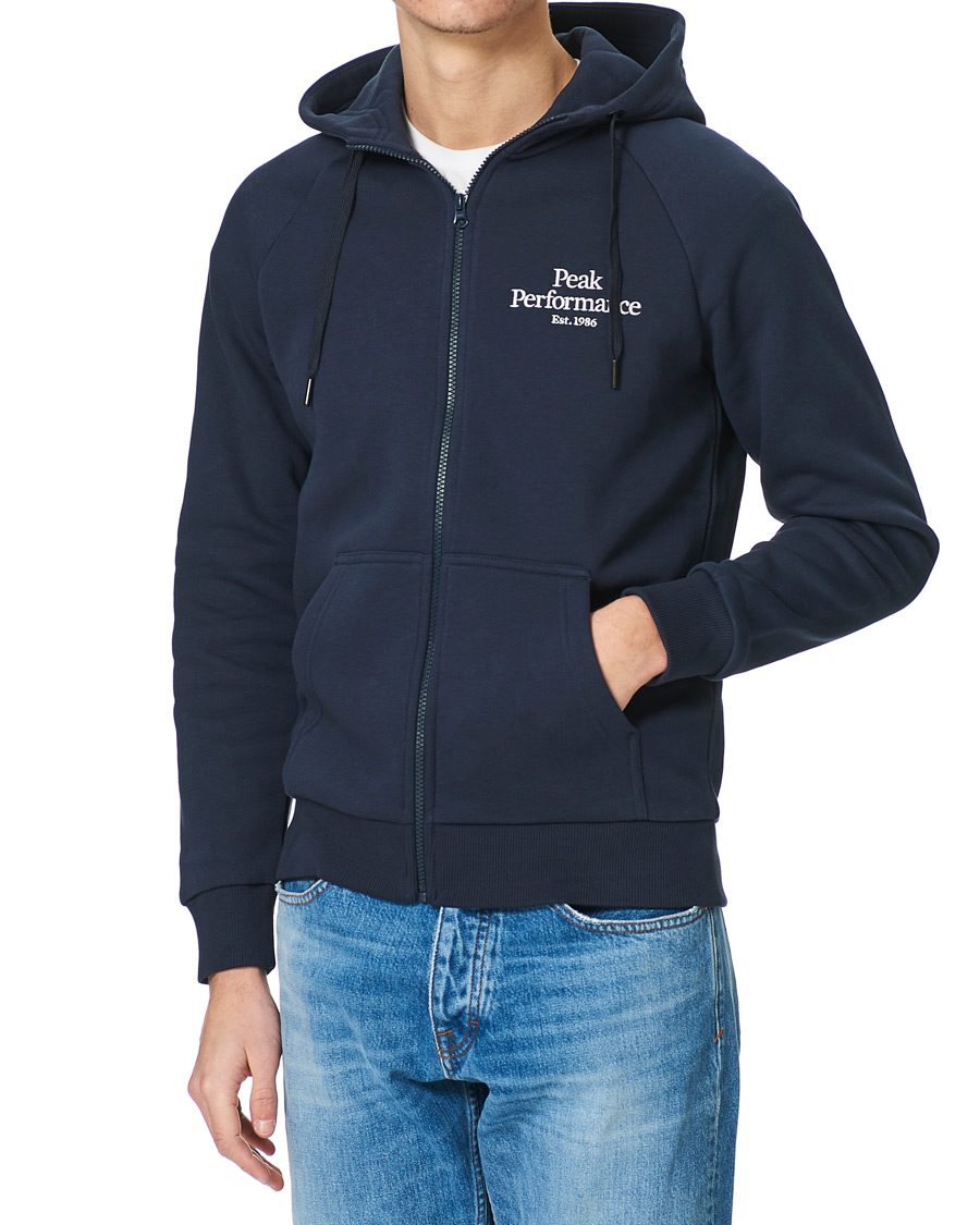 Men | Sweaters & Knitwear | Peak Performance | Original Logo Full Zip Hoodie Blue Shadow