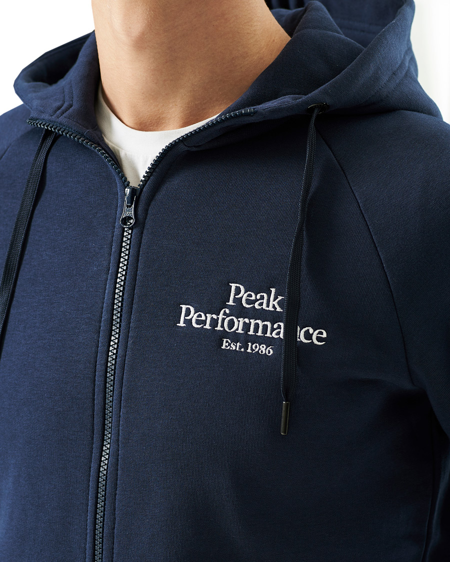 Men | Sweaters & Knitwear | Peak Performance | Original Logo Full Zip Hoodie Blue Shadow