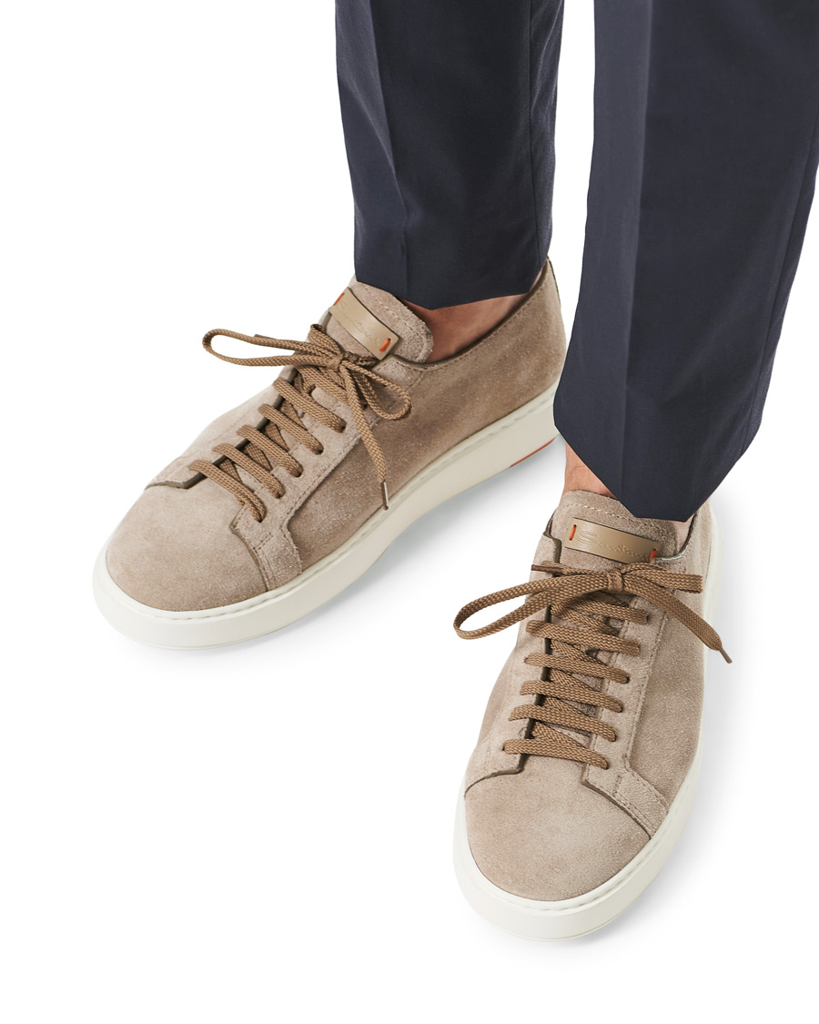 Men | Santoni Derby Plain Sneaker Beige Suede | Santoni | Derby Plain Sneaker Beige Suede