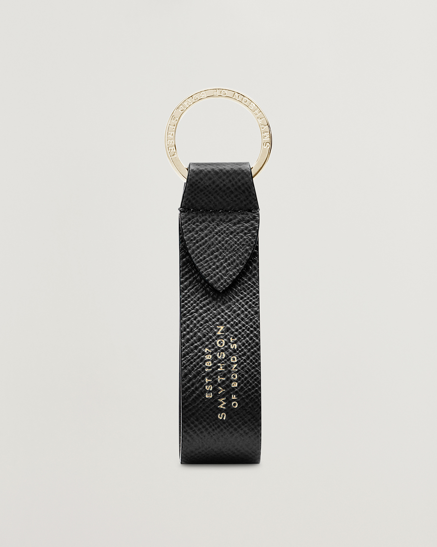 Men | Keychains | Smythson | Panama Leather Keyring Black