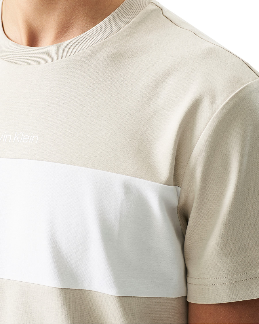 Men | T-Shirts | Calvin Klein | Logo Colorblock Crew Neck Tee Stony Beige/White