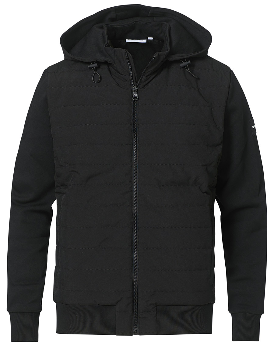 Men | Sweaters & Knitwear | Calvin Klein | Quilted Nylon Mix Full Zip Hoodie Black