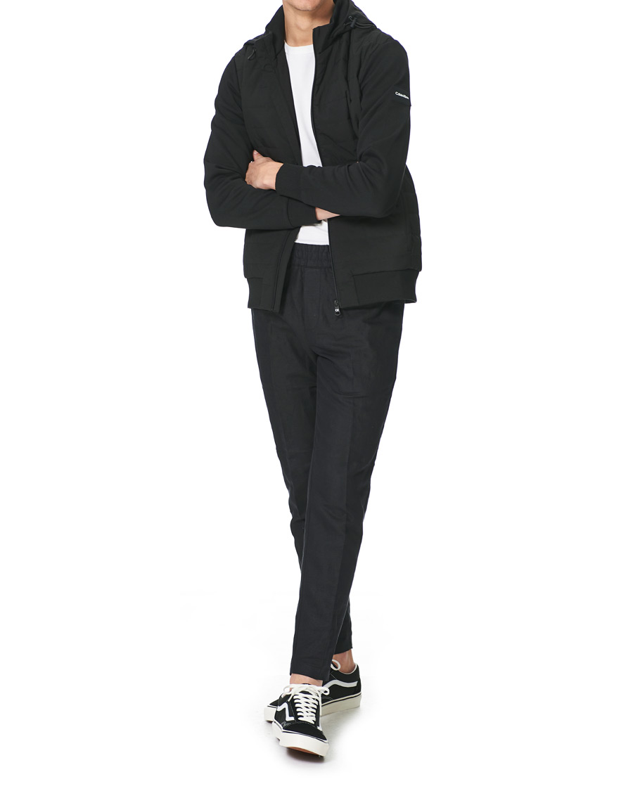 Men | Sweaters & Knitwear | Calvin Klein | Quilted Nylon Mix Full Zip Hoodie Black