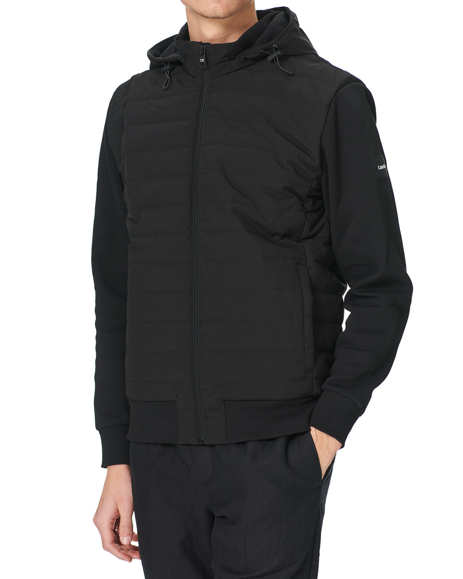 Men | Sweaters & Knitwear | Calvin Klein | Quilted Nylon Mix Full Zip Hoodie Black