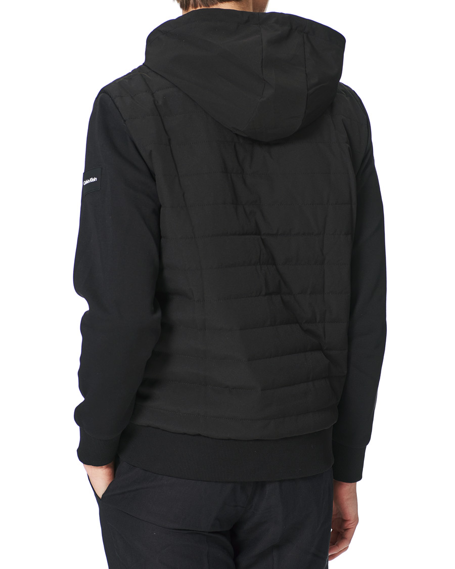 Men | Sweaters & Knitwear | Calvin Klein | Quilted Nylon Mix Full Zip Hoodie Black