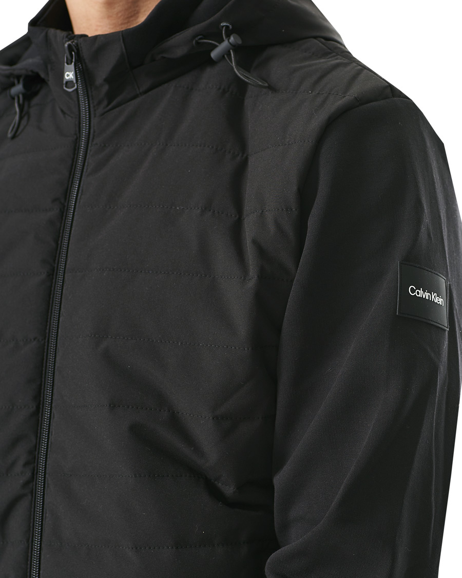 Men | Sweaters & Knitwear | Calvin Klein | Quilted Nylon Mix Full Zip Hoodie Black
