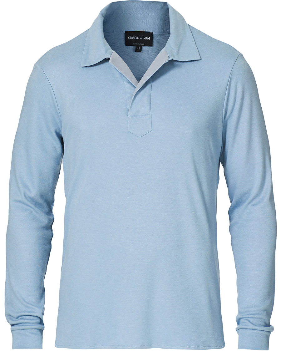 Men | Sweaters & Knitwear | Giorgio Armani | Silk Blend Long Sleeve Polo Light Blue