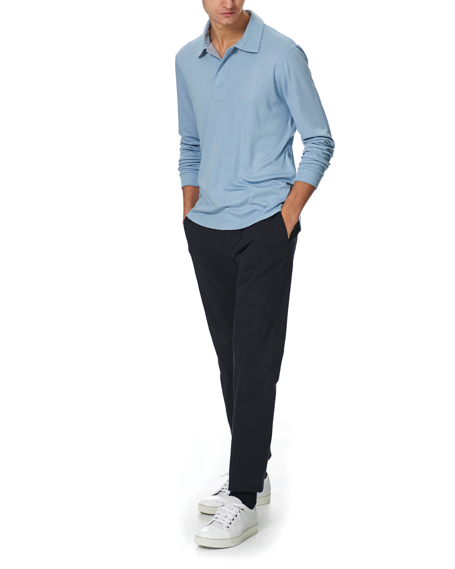 Men | Sweaters & Knitwear | Giorgio Armani | Silk Blend Long Sleeve Polo Light Blue