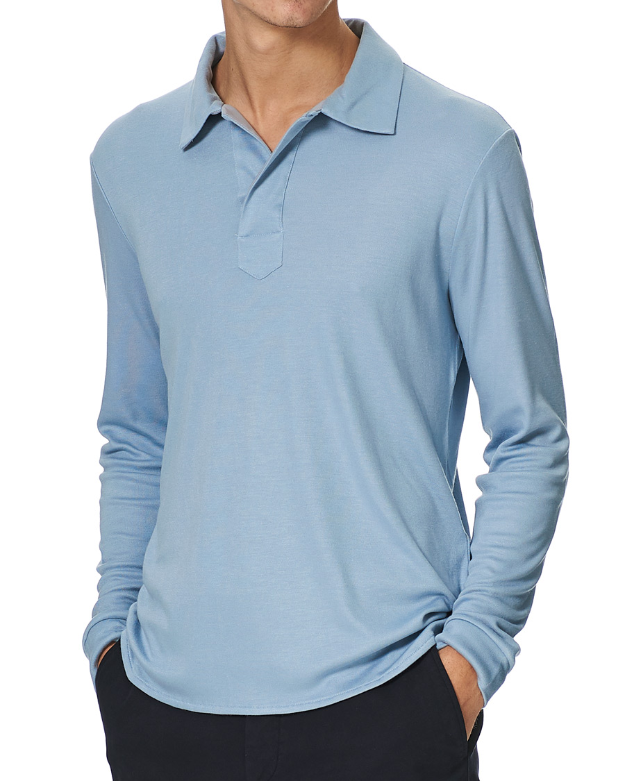 Men | Sweaters & Knitwear | Giorgio Armani | Silk Blend Long Sleeve Polo Light Blue