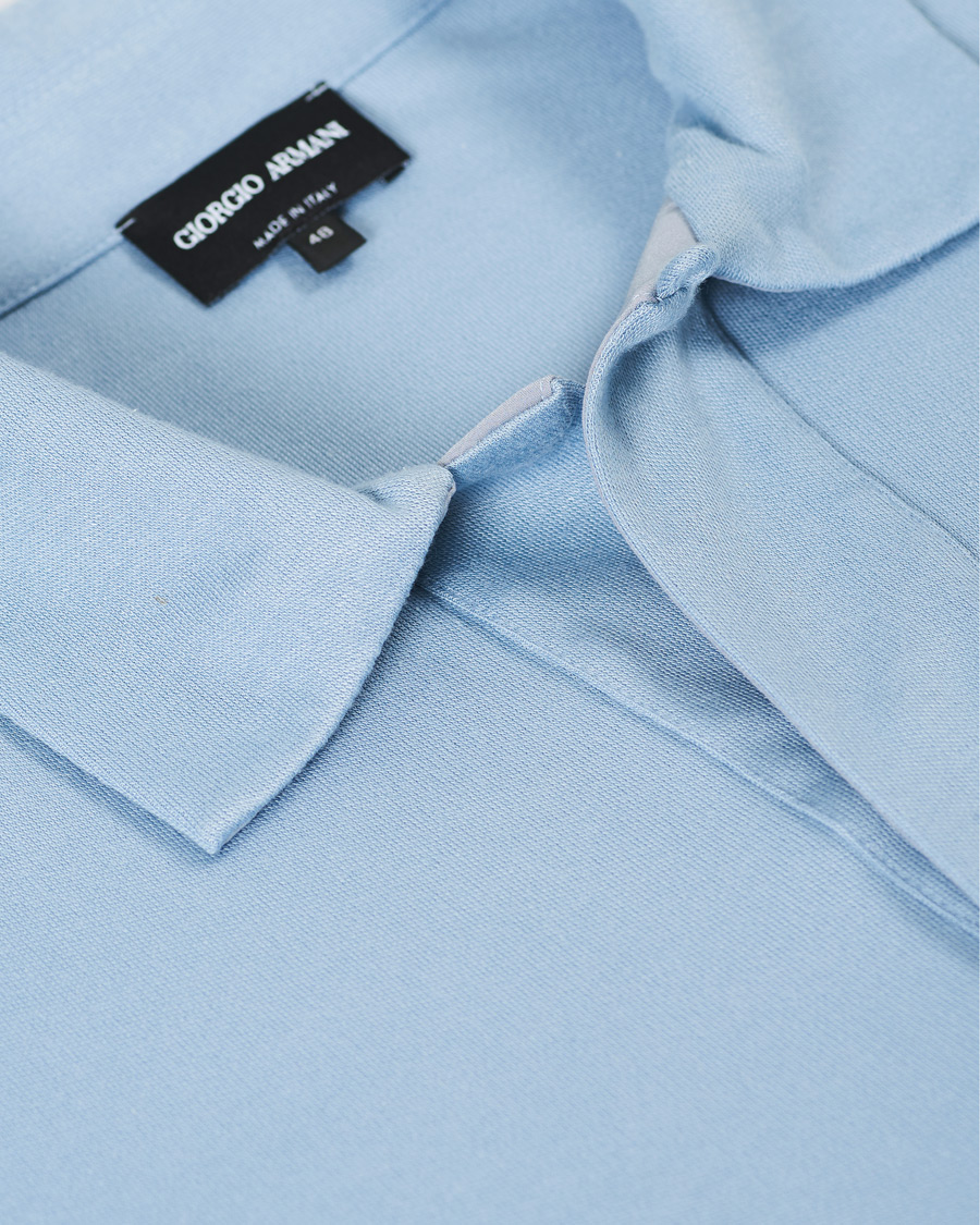 Men | Sweaters & Knitwear | Giorgio Armani | Silk Blend Long Sleeve Polo Light Blue