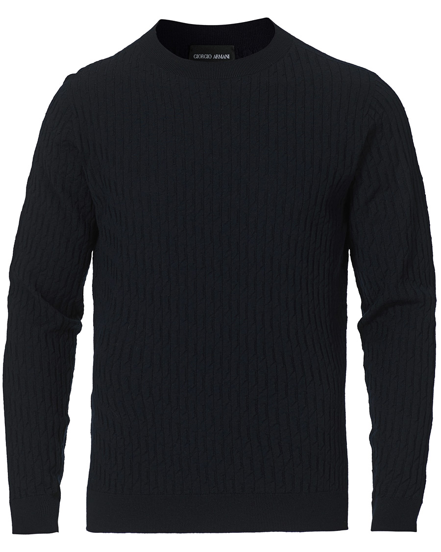 Men | Sweaters & Knitwear | Giorgio Armani | Wool Blend Crew Neck Sweater Navy