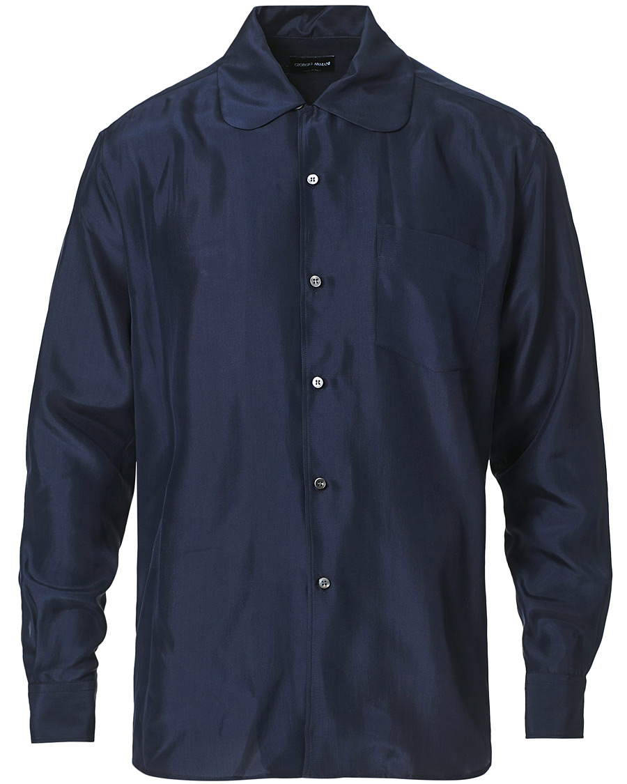 Men | Shirts | Giorgio Armani | Loose Fit Silk Shirt Navy