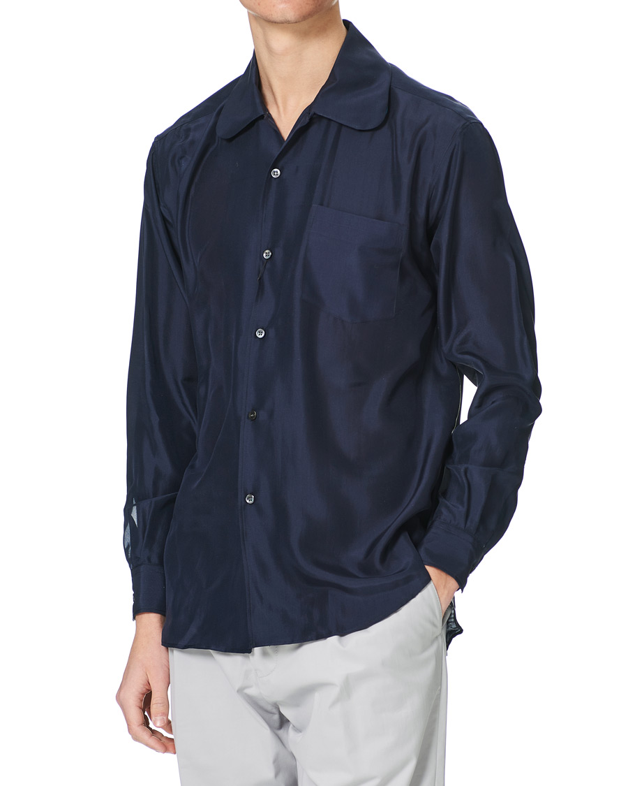 Men | Shirts | Giorgio Armani | Loose Fit Silk Shirt Navy