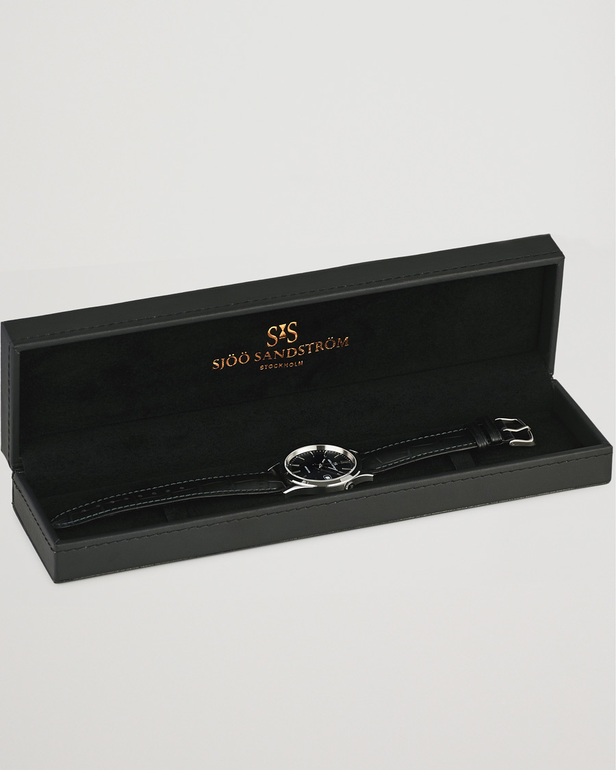 Men | Sjöö Sandström Jubilee Steel Quartz 40mm Black/Black Calf | Sjöö Sandström | Jubilee Steel Quartz 40mm Black/Black Calf