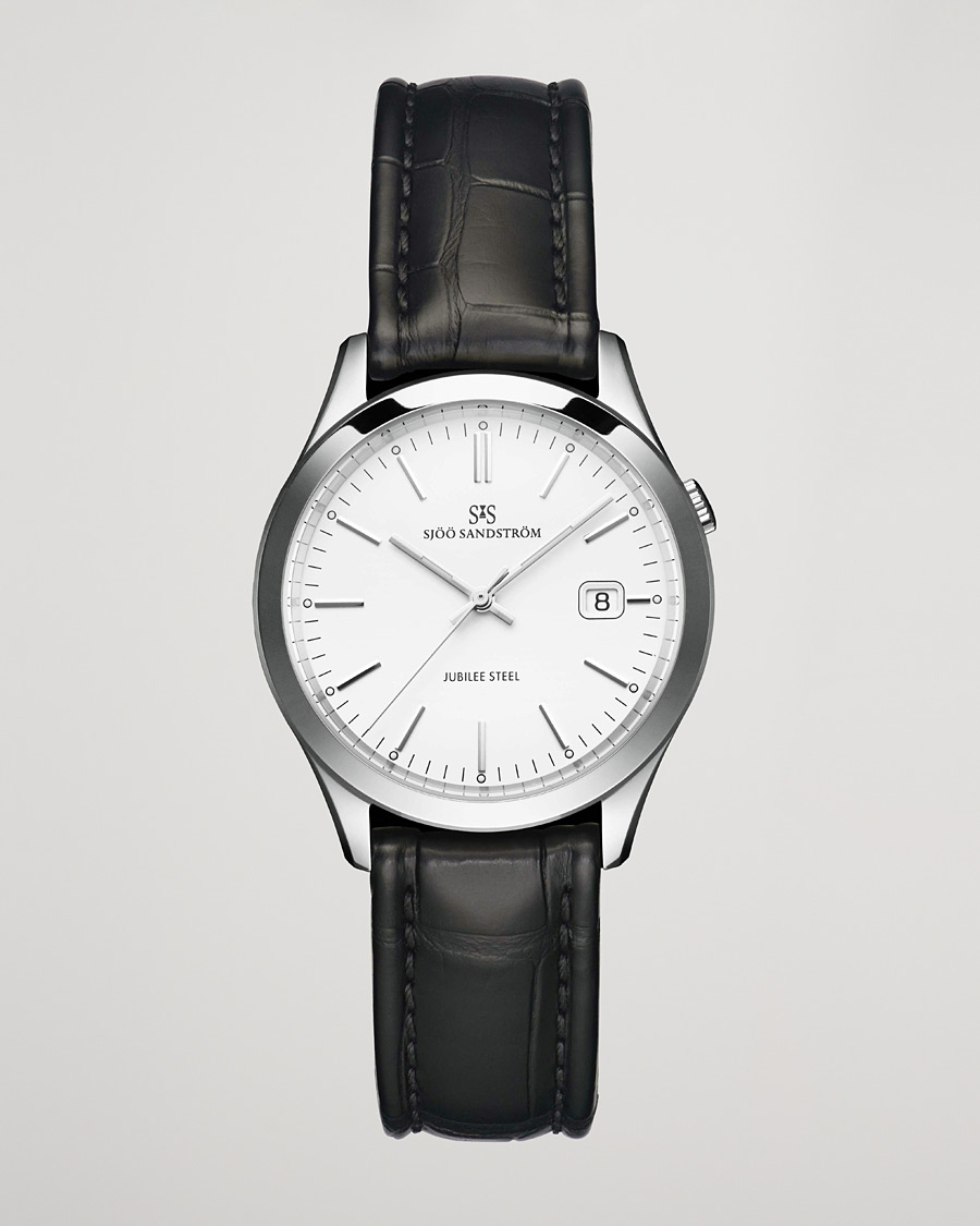 Men | Sjöö Sandström Jubilee Steel Quartz 40mm White/Black Calf | Sjöö Sandström | Jubilee Steel Quartz 40mm White/Black Calf