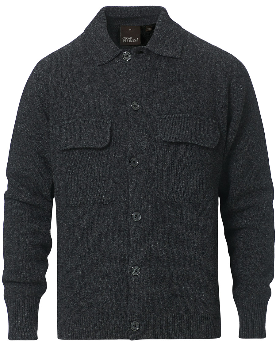 Men | Sweaters & Knitwear | Oscar Jacobson | Logan Wool Cardigan Charcoal