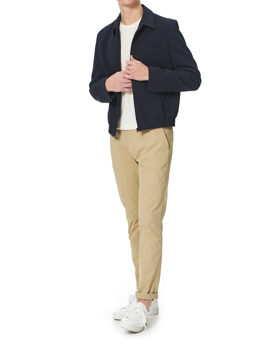 Men | Coats & Jackets | HUGO | Hellis Seersucker Bomber Jacket Dark Blue