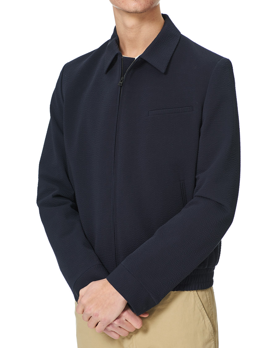 Men | Coats & Jackets | HUGO | Hellis Seersucker Bomber Jacket Dark Blue