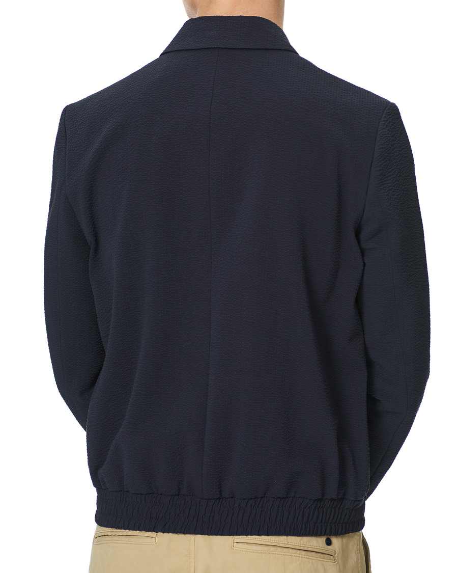 Men | Coats & Jackets | HUGO | Hellis Seersucker Bomber Jacket Dark Blue