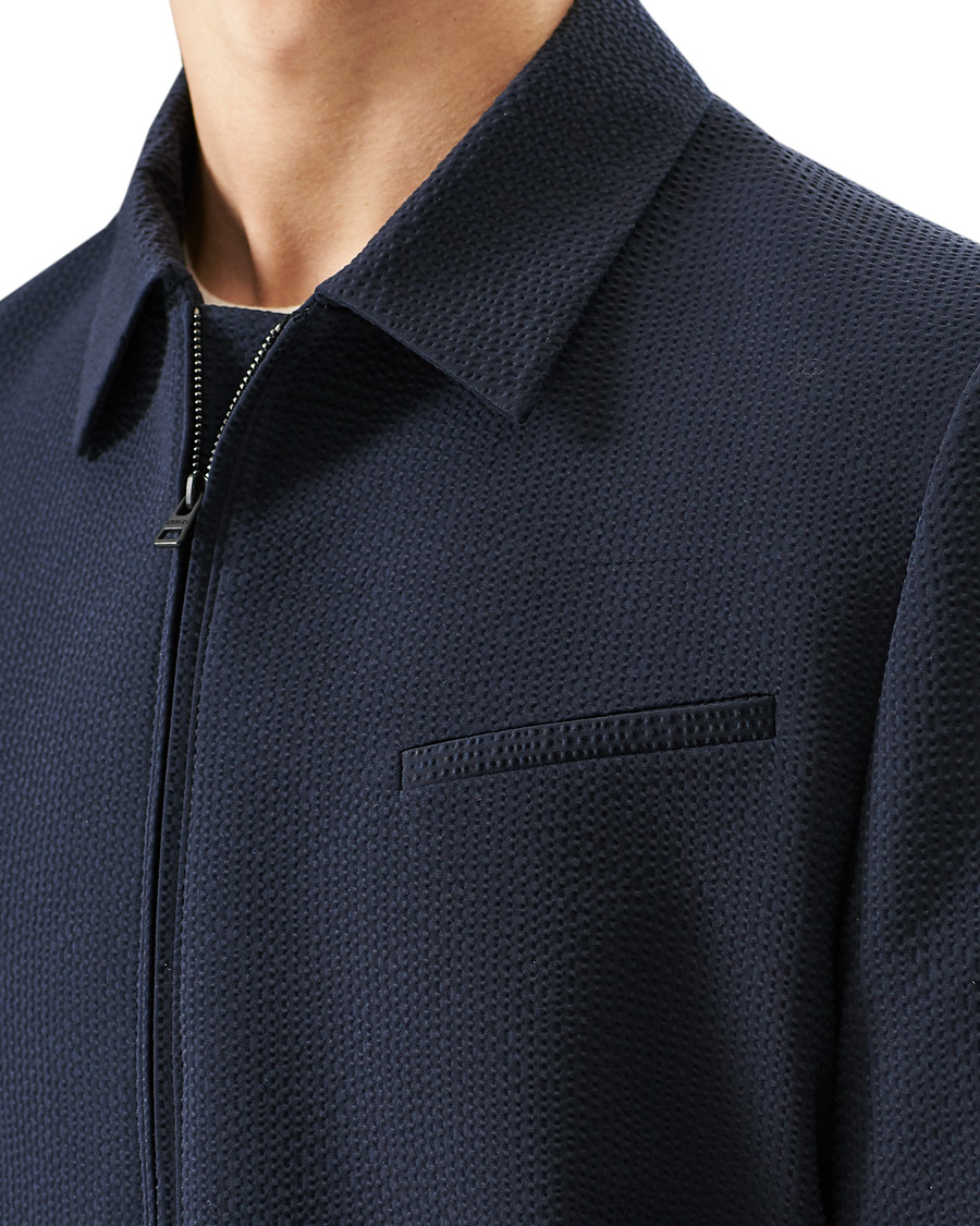 Men | Coats & Jackets | HUGO | Hellis Seersucker Bomber Jacket Dark Blue