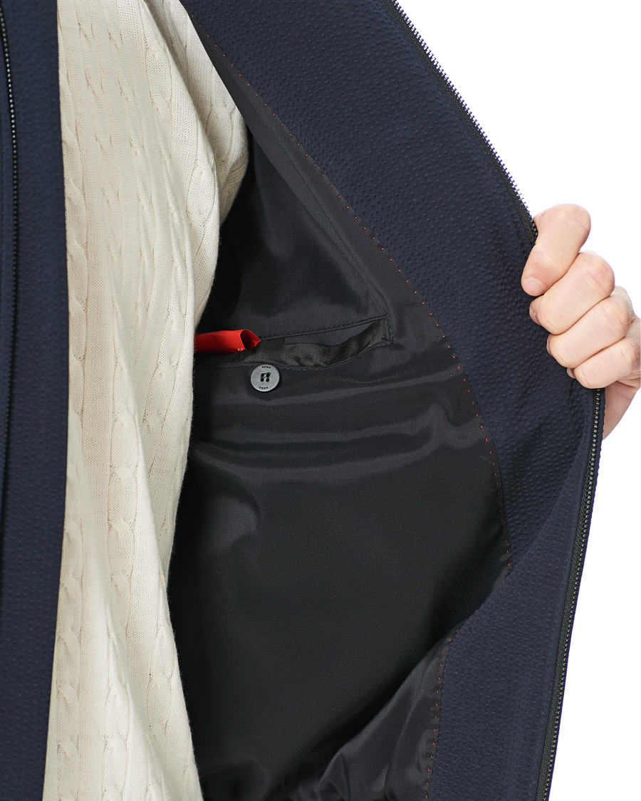 Men | Coats & Jackets | HUGO | Hellis Seersucker Bomber Jacket Dark Blue