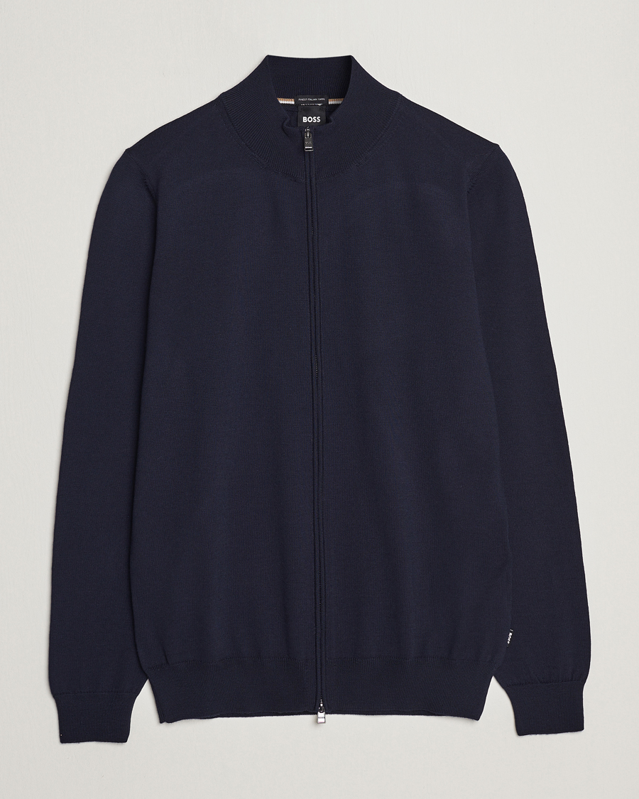 Men | Sweaters & Knitwear | BOSS BLACK | Balonso Full-Zip Sweater Dark Blue