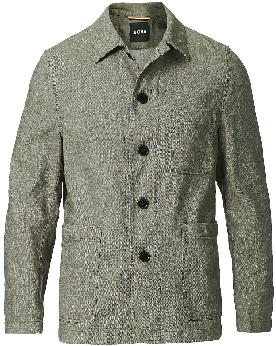 Men | Blazers | BOSS BLACK | BOSS Carper Cotton/Linen Workwear Jacket Open Green