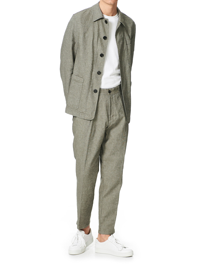 Men | Blazers | BOSS BLACK | BOSS Carper Cotton/Linen Workwear Jacket Open Green