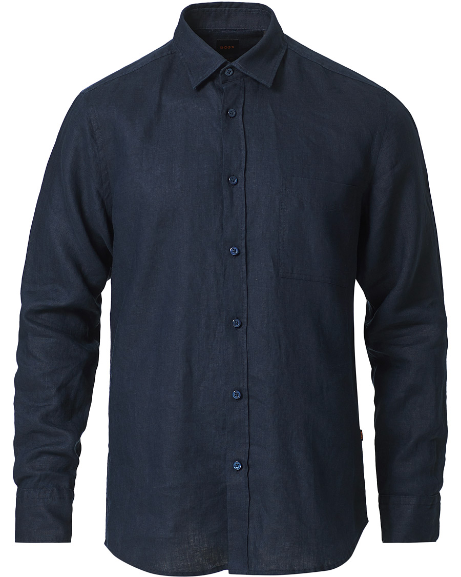 Men | Shirts | BOSS ORANGE | BOSS Casual Relegent Linen Shirt Dark Blue