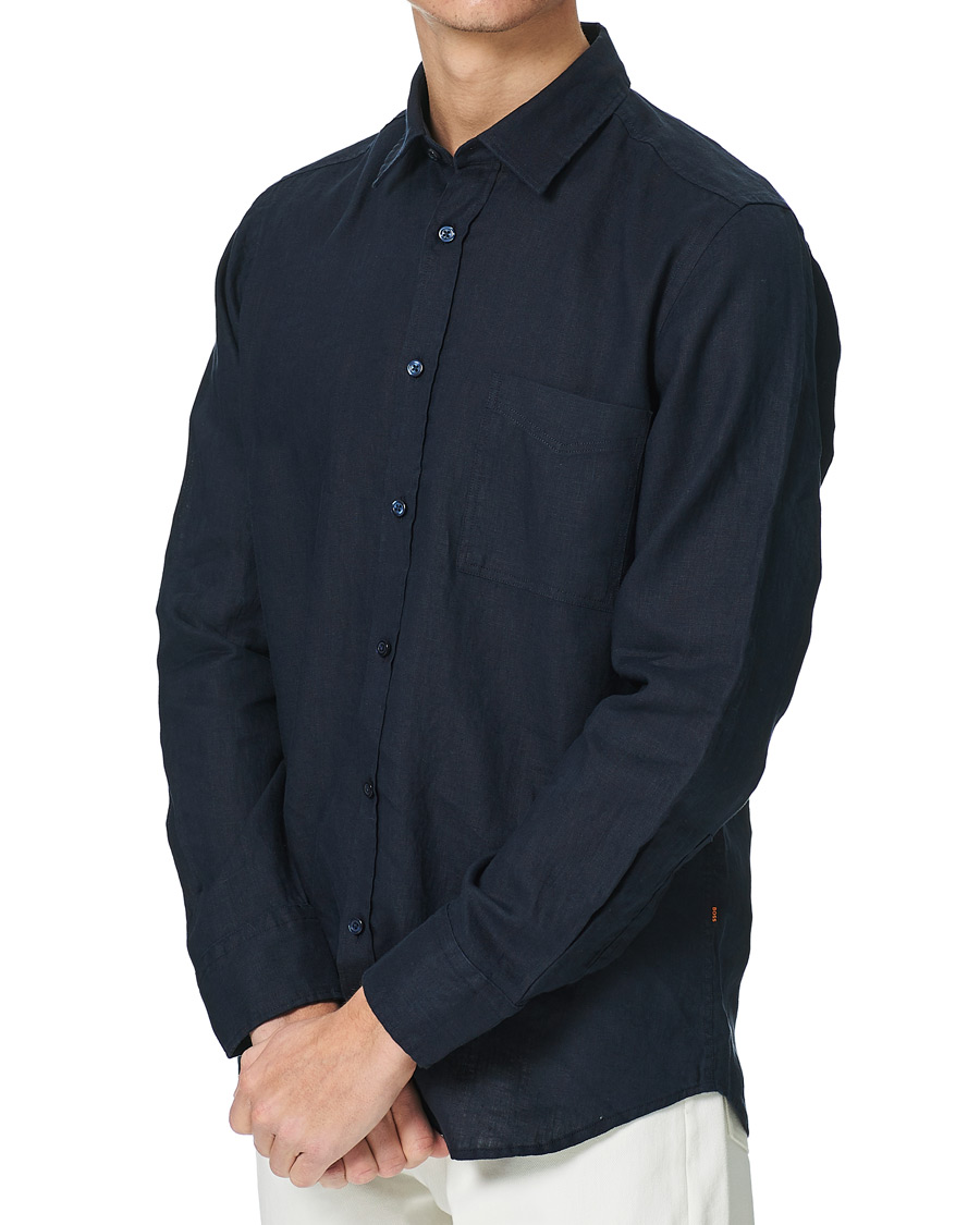 Men | Shirts | BOSS ORANGE | BOSS Casual Relegent Linen Shirt Dark Blue