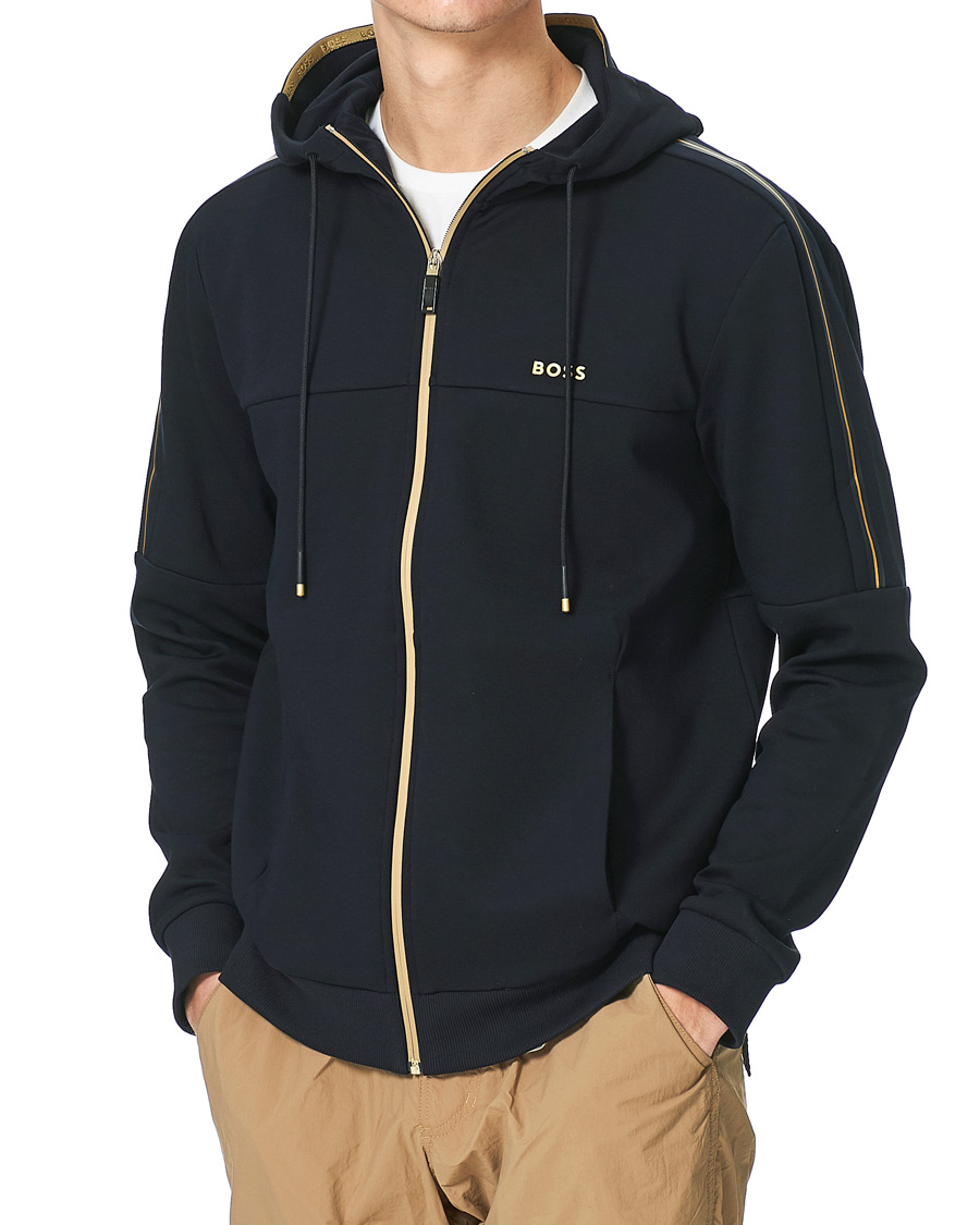 Men | Sweaters & Knitwear | BOSS GREEN | BOSS Athleisure Saggy Full Zip Hoodie Dark Blue