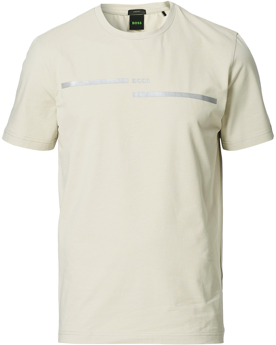 Men | T-Shirts | BOSS GREEN | BOSS Athleisure Taped Logo Crew Neck Tee Light Beige