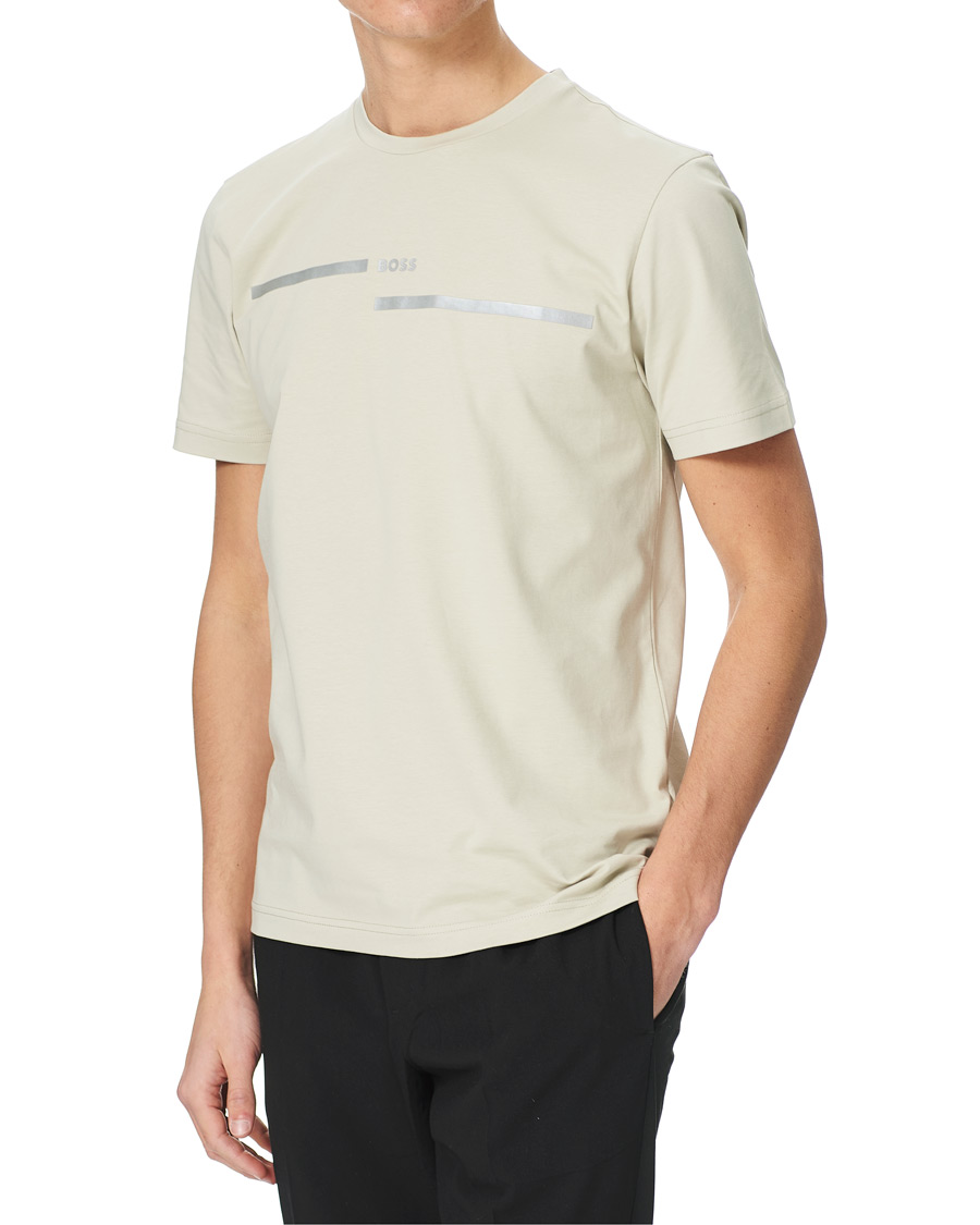 Men | T-Shirts | BOSS GREEN | BOSS Athleisure Taped Logo Crew Neck Tee Light Beige