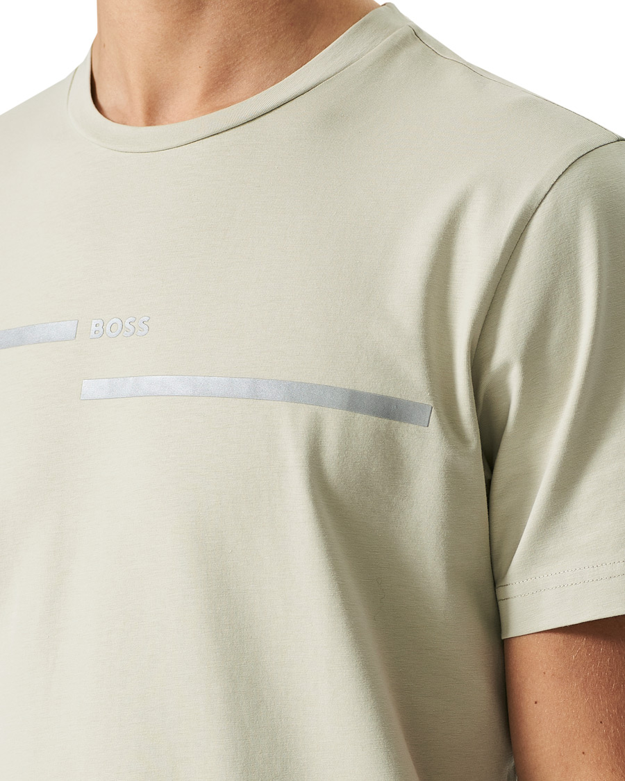 Men | T-Shirts | BOSS GREEN | BOSS Athleisure Taped Logo Crew Neck Tee Light Beige