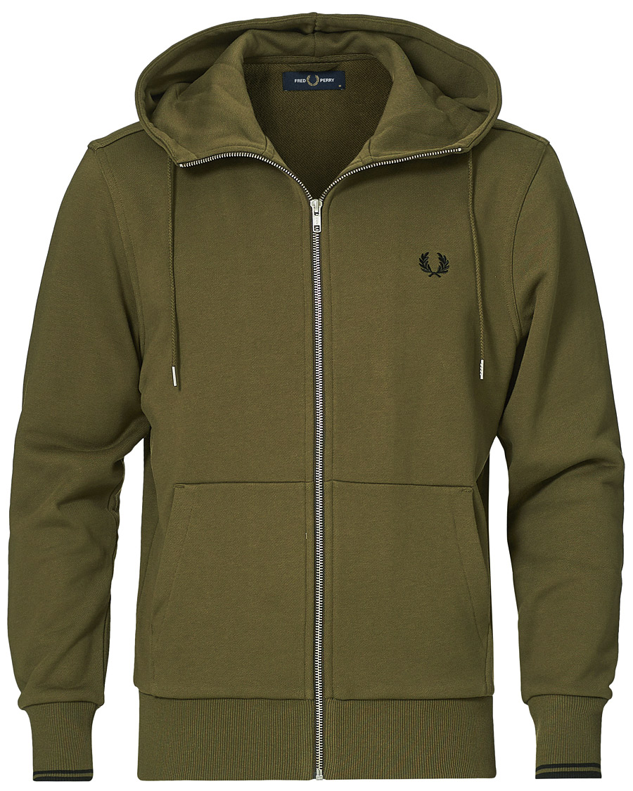 Men | Sweaters & Knitwear | Fred Perry | Hooded Zip Sweatshirt Military Green