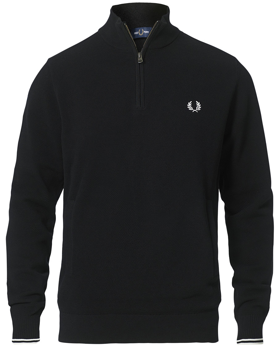Men | Sweaters & Knitwear | Fred Perry | Pique Texture Half Zip Jumper Black