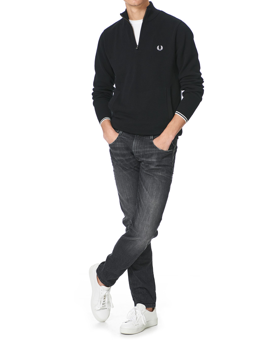 Men | Sweaters & Knitwear | Fred Perry | Pique Texture Half Zip Jumper Black