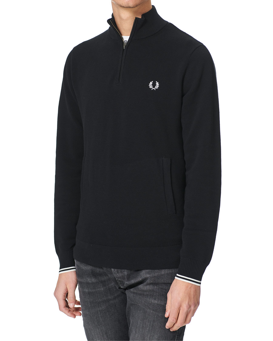 Men | Sweaters & Knitwear | Fred Perry | Pique Texture Half Zip Jumper Black