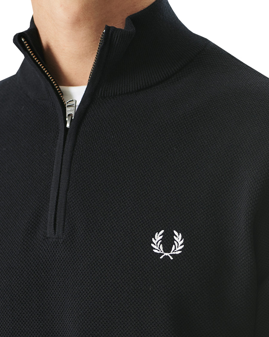 Men | Sweaters & Knitwear | Fred Perry | Pique Texture Half Zip Jumper Black