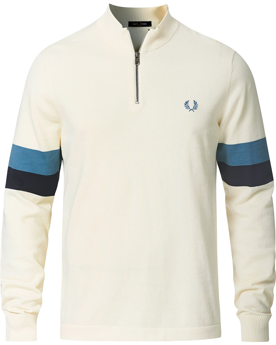 Men | Sweaters & Knitwear | Fred Perry | Funnel Neck Knitted Zip Jumper Ecru